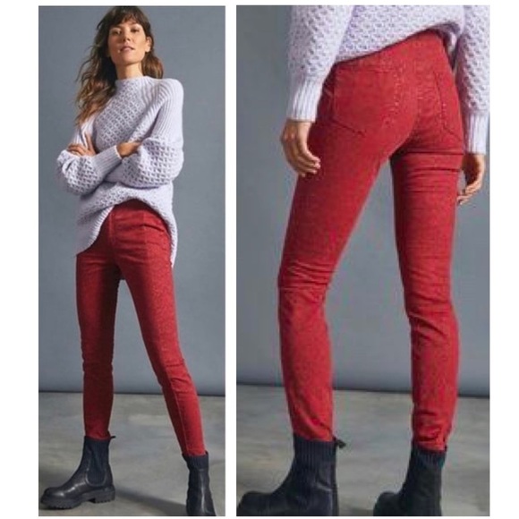 ANTHROPOLOGIE Pilcro Floral High Rise Denim Leggings in Red Size 27 - Picture 9 of 9